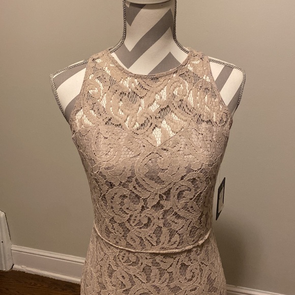 Marina Taupe Lace Dress - Picture 2 of 7